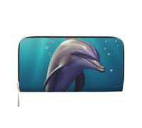 GDSHJKLW Womens Wallet Cute Sea Animal Dolphin Zip Around Wallet Pu Leather Phone Clutch Purse Card Holder Organizer For Women Ladies, Black, One Size