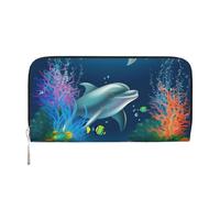 GDSHJKLW Womens Wallet Dolphin And Fish Zip Around Wallet Pu Leather Phone Clutch Purse Card Holder Organizer For Women Ladies, Black, One Size