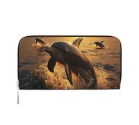 GDSHJKLW Womens Wallet Dolphin And Sunset Zip Around Wallet Pu Leather Phone Clutch Purse Card Holder Organizer For Women Ladies, Black, One Size