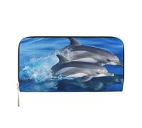 GDSHJKLW Womens Wallet Dolphin Family Zip Around Wallet Pu Leather Phone Clutch Purse Card Holder Organizer For Women Ladies, Black, One Size