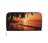 GDSHJKLW Womens Wallet Dusk Tropical Beach Palm Zip Around Wallet Pu Leather Phone Clutch Purse Card Holder Organizer For Women Ladies, Black, One Size