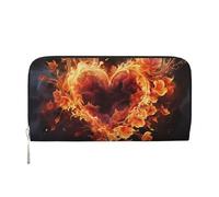 GDSHJKLW Womens Wallet Fire Flowers And Heart Zip Around Wallet Pu Leather Phone Clutch Purse Card Holder Organizer For Women Ladies, Black, One Size