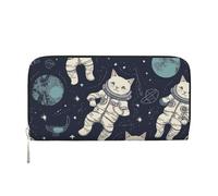 GDSHJKLW Womens Wallet Fun Cat Astronaut Zip Around Wallet Pu Leather Phone Clutch Purse Card Holder Organizer For Women Ladies, Black, One Size