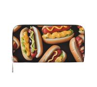 GDSHJKLW Womens Wallet Fun Food Hot Dogs Zip Around Wallet Pu Leather Phone Clutch Purse Card Holder Organizer For Women Ladies, Black, One Size