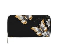 GDSHJKLW Womens Wallet Gold White Butterflies Black1 Zip Around Wallet Pu Leather Phone Clutch Purse Card Holder Organizer For Women Ladies, Black, One Size