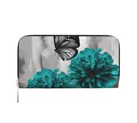 GDSHJKLW Womens Wallet Gray Teal Flower Butterfly Zip Around Wallet Pu Leather Phone Clutch Purse Card Holder Organizer For Women Ladies, Black, One Size