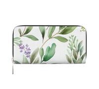 GDSHJKLW Womens Wallet Green Flower Watercolor Herb Sage Leaves And Branches Zip Around Wallet Pu Leather Phone Clutch Purse Card Holder Organizer For Women Ladies, Black, One Size