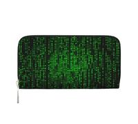 GDSHJKLW Womens Wallet Green Number Binary Zip Around Wallet Pu Leather Phone Clutch Purse Card Holder Organizer For Women Ladies, Black, One Size