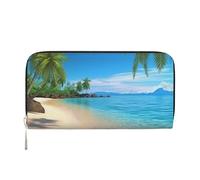 GDSHJKLW Womens Wallet Hawaiian Beach With Palm Trees Zip Around Wallet Pu Leather Phone Clutch Purse Card Holder Organizer For Women Ladies, Black, One Size