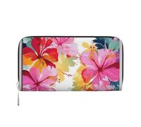 GDSHJKLW Womens Wallet Hawaiian Flower Print Zip Around Wallet Pu Leather Phone Clutch Purse Card Holder Organizer For Women Ladies, Black, One Size