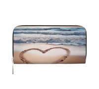 GDSHJKLW Womens Wallet Heart Shape Romantic Beach Zip Around Wallet Pu Leather Phone Clutch Purse Card Holder Organizer For Women Ladies, Black, One Size