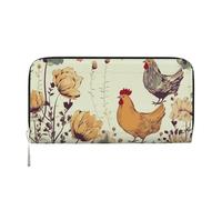 GDSHJKLW Womens Wallet Hen Flying Butterflies Among Flowers Zip Around Wallet Pu Leather Phone Clutch Purse Card Holder Organizer For Women Ladies, Black, One Size