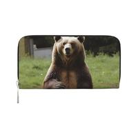 GDSHJKLW Womens Wallet Hi Bear Sit On The Lawn Zip Around Wallet Pu Leather Phone Clutch Purse Card Holder Organizer For Women Ladies, Black, One Size