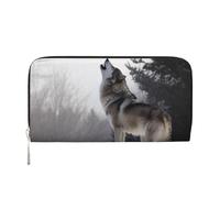 GDSHJKLW Womens Wallet Howling Wolf Zip Around Wallet Pu Leather Phone Clutch Purse Card Holder Organizer For Women Ladies, Black, One Size