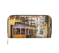 GDSHJKLW Womens Wallet Lisbon Tram Zip Around Wallet Pu Leather Phone Clutch Purse Card Holder Organizer For Women Ladies, Black, One Size