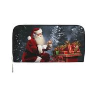 GDSHJKLW Womens Wallet Merry Christmas Santa'S Gift Zip Around Wallet Pu Leather Phone Clutch Purse Card Holder Organizer For Women Ladies, Black, One Size