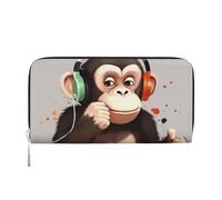 GDSHJKLW Womens Wallet Music Monkey Zip Around Wallet Pu Leather Phone Clutch Purse Card Holder Organizer For Women Ladies, Black, One Size