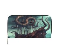 GDSHJKLW Womens Wallet Octopus Ship Zip Around Wallet Pu Leather Phone Clutch Purse Card Holder Organizer For Women Ladies, Black, One Size