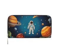 GDSHJKLW Womens Wallet Outer Space Rocket Astronaut Zip Around Wallet Pu Leather Phone Clutch Purse Card Holder Organizer For Women Ladies, Black, One Size