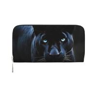 GDSHJKLW Womens Wallet Panther With Blue Eyes Zip Around Wallet Pu Leather Phone Clutch Purse Card Holder Organizer For Women Ladies, Black, One Size