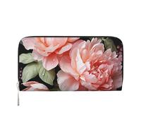 GDSHJKLW Womens Wallet Peony Flowers Rose Zip Around Wallet Pu Leather Phone Clutch Purse Card Holder Organizer For Women Ladies, Black, One Size