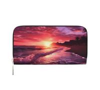 GDSHJKLW Womens Wallet Pink Beach Sunset Zip Around Wallet Pu Leather Phone Clutch Purse Card Holder Organizer For Women Ladies, Black, One Size