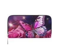 GDSHJKLW Womens Wallet Pink Butterfly Zip Around Wallet Pu Leather Phone Clutch Purse Card Holder Organizer For Women Ladies, Black, One Size