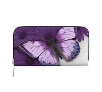 GDSHJKLW Womens Wallet Purple Butterfly Zip Around Wallet Pu Leather Phone Clutch Purse Card Holder Organizer For Women Ladies, Black, One Size