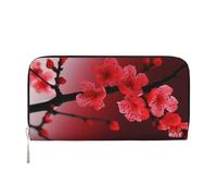 GDSHJKLW Womens Wallet Red Cherry Blossom Zip Around Wallet Pu Leather Phone Clutch Purse Card Holder Organizer For Women Ladies, Black, One Size