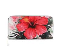 GDSHJKLW Womens Wallet Red Hibiscus Zip Around Wallet Pu Leather Phone Clutch Purse Card Holder Organizer For Women Ladies, Black, One Size