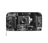 GDSHJKLW Womens Wallet Retro Cool Camera Collection Zip Around Wallet Pu Leather Phone Clutch Purse Card Holder Organizer For Women Ladies, Black, One Size