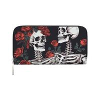 GDSHJKLW Womens Wallet Rose And Skeleton Zip Around Wallet Pu Leather Phone Clutch Purse Card Holder Organizer For Women Ladies, Black, One Size