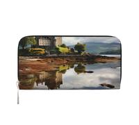 GDSHJKLW Womens Wallet Scotland Castle Water Lake Scottish Zip Around Wallet Pu Leather Phone Clutch Purse Card Holder Organizer For Women Ladies, Black, One Size