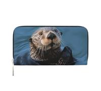 GDSHJKLW Womens Wallet Sea Otter Zip Around Wallet Pu Leather Phone Clutch Purse Card Holder Organizer For Women Ladies, Black, One Size