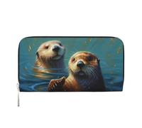 GDSHJKLW Womens Wallet Sea Otters Painting Zip Around Wallet Pu Leather Phone Clutch Purse Card Holder Organizer For Women Ladies, Black, One Size