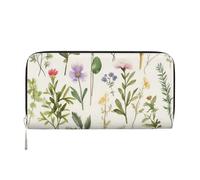 GDSHJKLW Womens Wallet Season Watercolors Of Herbs Flowersb Zip Around Wallet Pu Leather Phone Clutch Purse Card Holder Organizer For Women Ladies, Black, One Size