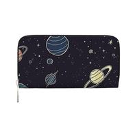 GDSHJKLW Womens Wallet Space Planet Pattern Zip Around Wallet Pu Leather Phone Clutch Purse Card Holder Organizer For Women Ladies, Black, One Size