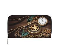 GDSHJKLW Womens Wallet Steampunk Watches Keys And Chains Zip Around Wallet Pu Leather Phone Clutch Purse Card Holder Organizer For Women Ladies, Black, One Size