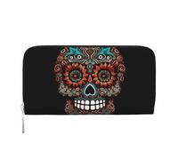 GDSHJKLW Womens Wallet Sugar Skulls Day Of The Dead Zip Around Wallet Pu Leather Phone Clutch Purse Card Holder Organizer For Women Ladies, Black, One Size