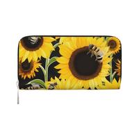 GDSHJKLW Womens Wallet Sunflower Bees Zip Around Wallet Pu Leather Phone Clutch Purse Card Holder Organizer For Women Ladies, Black, One Size