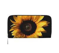 GDSHJKLW Womens Wallet Sunflower On Black Background Zip Around Wallet Pu Leather Phone Clutch Purse Card Holder Organizer For Women Ladies, Black, One Size