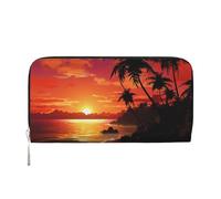 GDSHJKLW Womens Wallet Tropical Sunset Seaside Zip Around Wallet Pu Leather Phone Clutch Purse Card Holder Organizer For Women Ladies, Black, One Size