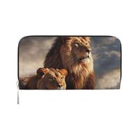 GDSHJKLW Womens Wallet Two Lions Zip Around Wallet Pu Leather Phone Clutch Purse Card Holder Organizer For Women Ladies, Black, One Size