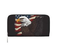 GDSHJKLW Womens Wallet Usa Patriotic Eagle With American Flag Zip Around Wallet Pu Leather Phone Clutch Purse Card Holder Organizer For Women Ladies, Black, One Size
