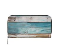 GDSHJKLW Womens Wallet Vintage Beach Wood Old Blue Color Wooden Plank Zip Around Wallet Pu Leather Phone Clutch Purse Card Holder Organizer For Women Ladies, Black, One Size