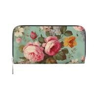 GDSHJKLW Womens Wallet Vintage Floral Flowers Zip Around Wallet Pu Leather Phone Clutch Purse Card Holder Organizer For Women Ladies, Black, One Size