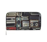 GDSHJKLW Womens Wallet Vintage Wall Of Radio Boombox Zip Around Wallet Pu Leather Phone Clutch Purse Card Holder Organizer For Women Ladies, Black, One Size