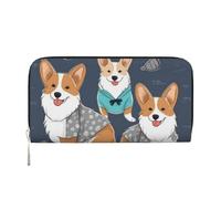 GDSHJKLW Womens Wallet Wearing Clothes Corgi Dogs Zip Around Wallet Pu Leather Phone Clutch Purse Card Holder Organizer For Women Ladies, Black, One Size