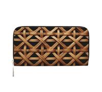 GDSHJKLW Womens Wallet Wicker Woven Grid Zip Around Wallet Pu Leather Phone Clutch Purse Card Holder Organizer For Women Ladies, Black, One Size