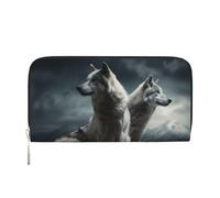 GDSHJKLW Womens Wallet Wolf At Night Zip Around Wallet Pu Leather Phone Clutch Purse Card Holder Organizer For Women Ladies, Black, One Size